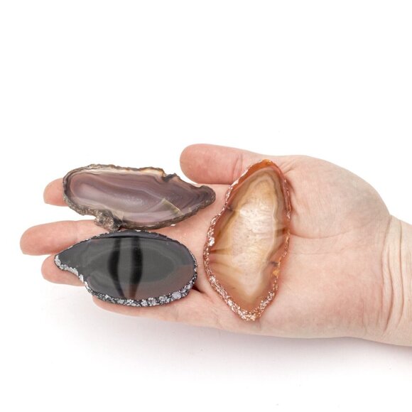 Small Natural Long Skinny Agate Slice 2 Slabs Polished Gemstones Jewelry Making - Picture 2 of 4